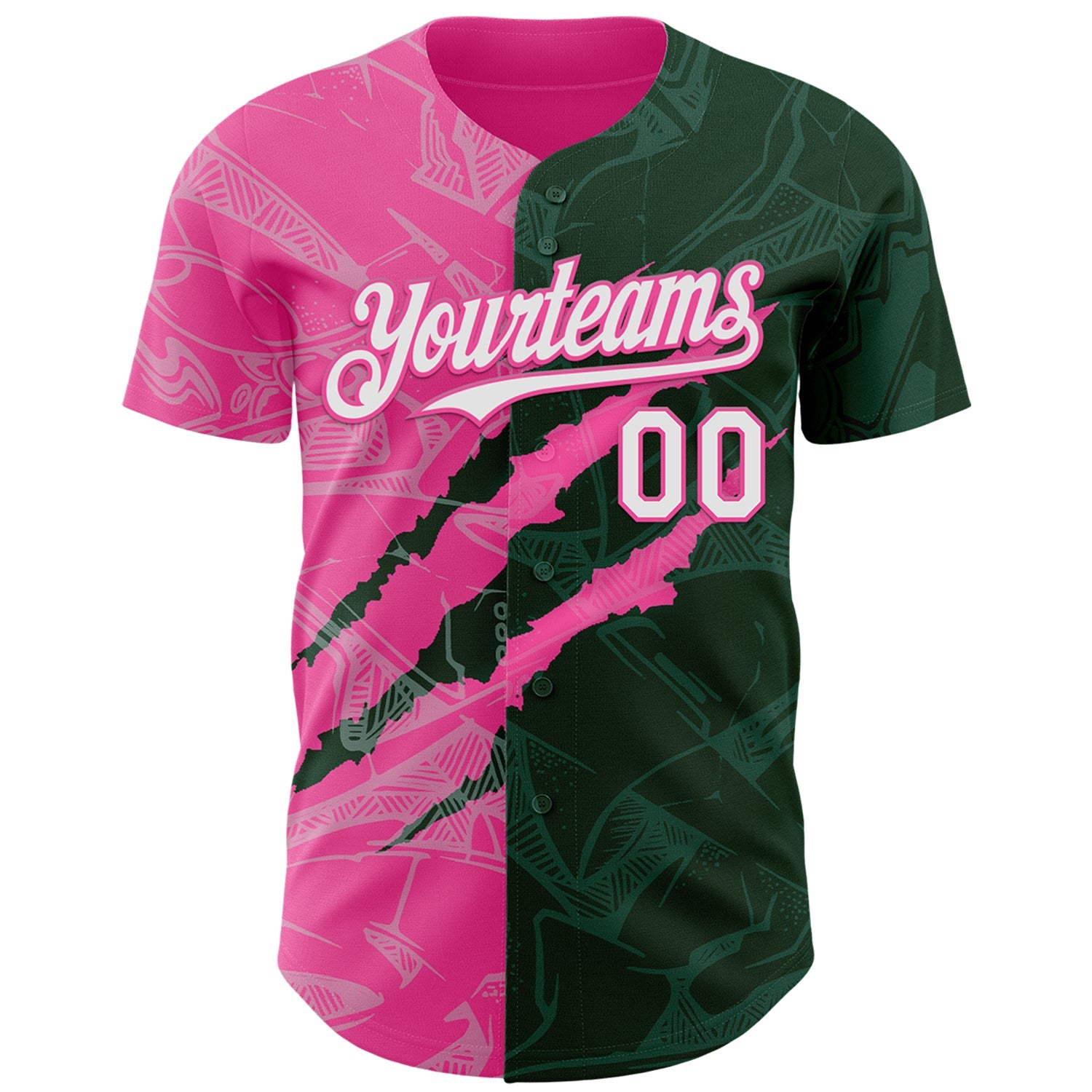 Custom Graffiti Pattern White Green-Pink 3D Scratch Authentic Baseball Jersey view 2
