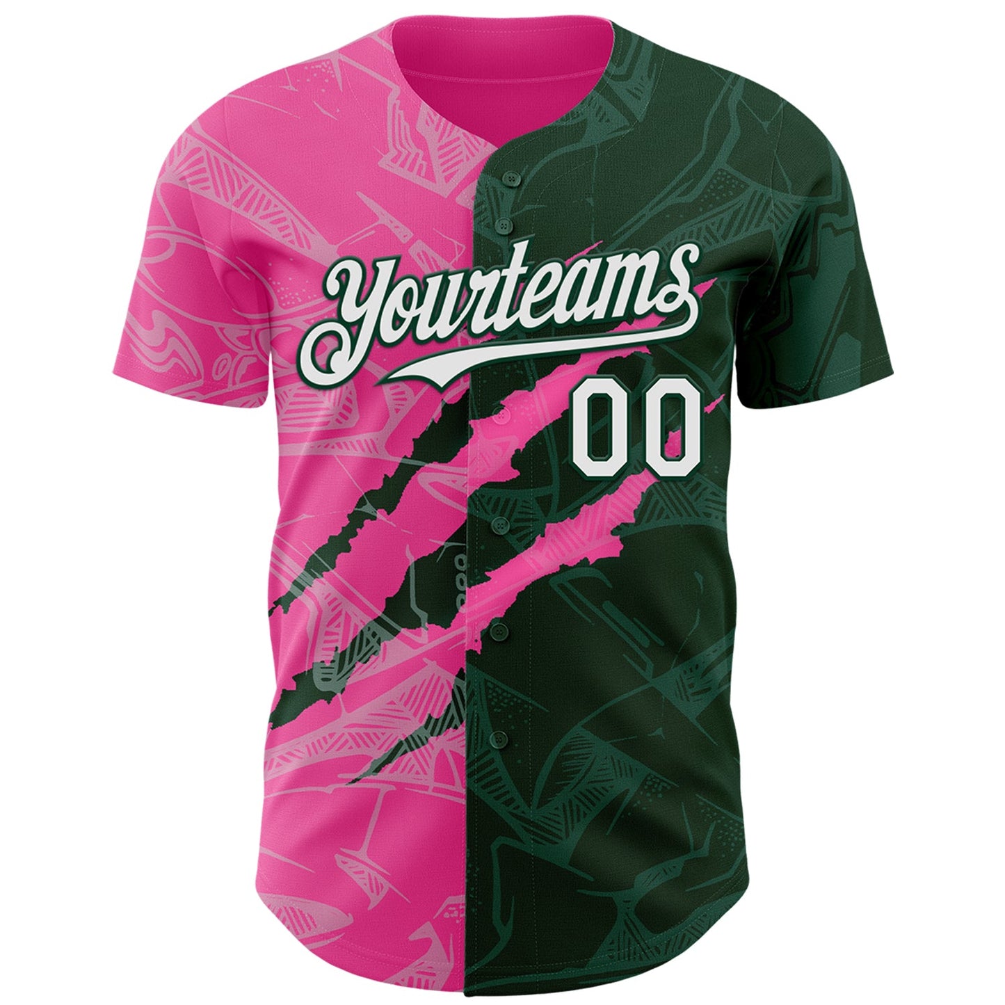 Custom Graffiti Pattern White Green-Pink 3D Scratch Authentic Baseball Jersey view 2