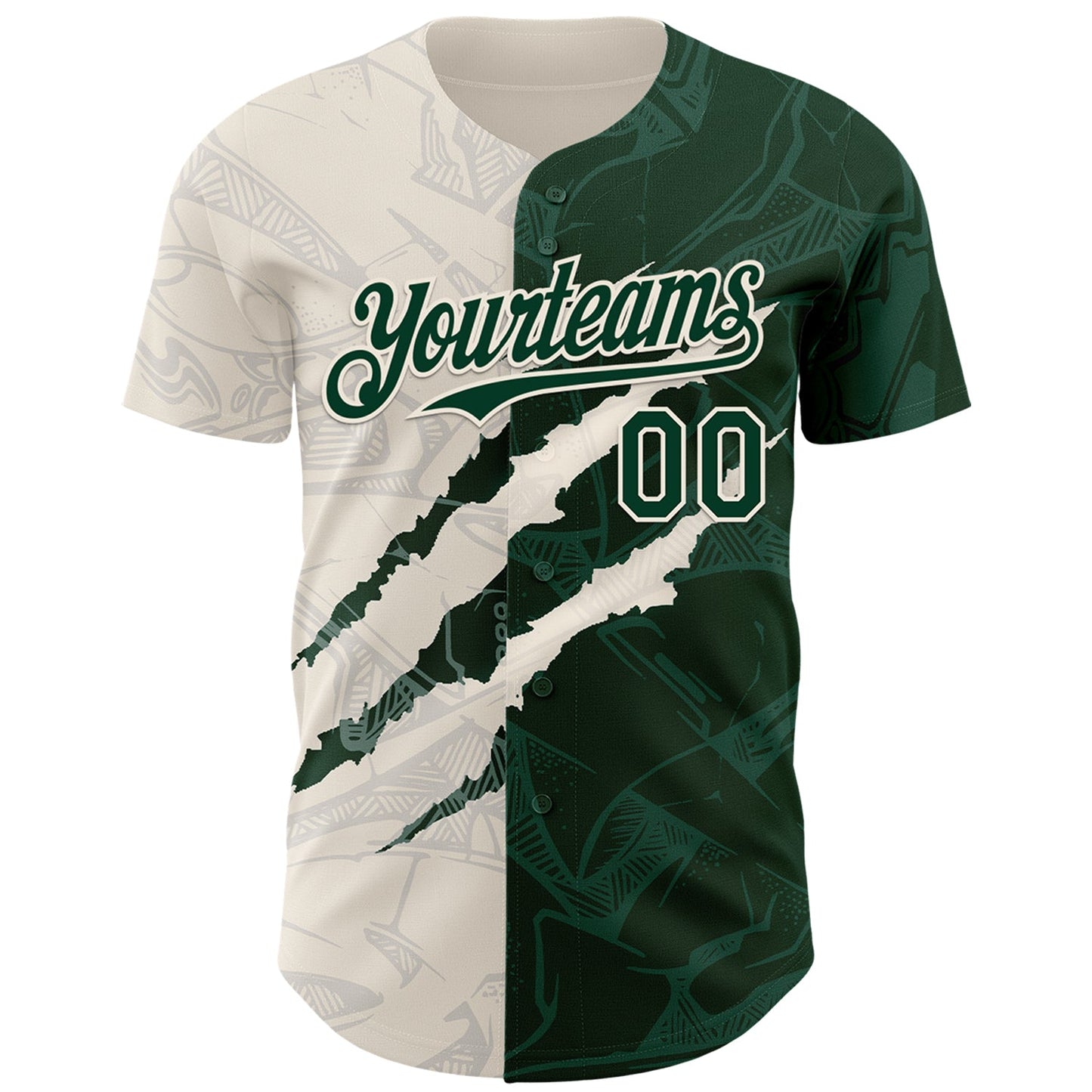 Custom Graffiti Pattern Green-Cream 3D Scratch Authentic Baseball Jersey view 2