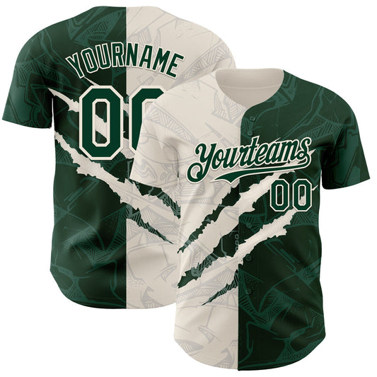 Custom Graffiti Pattern Green-Cream 3D Scratch Authentic Baseball Jersey - Main View