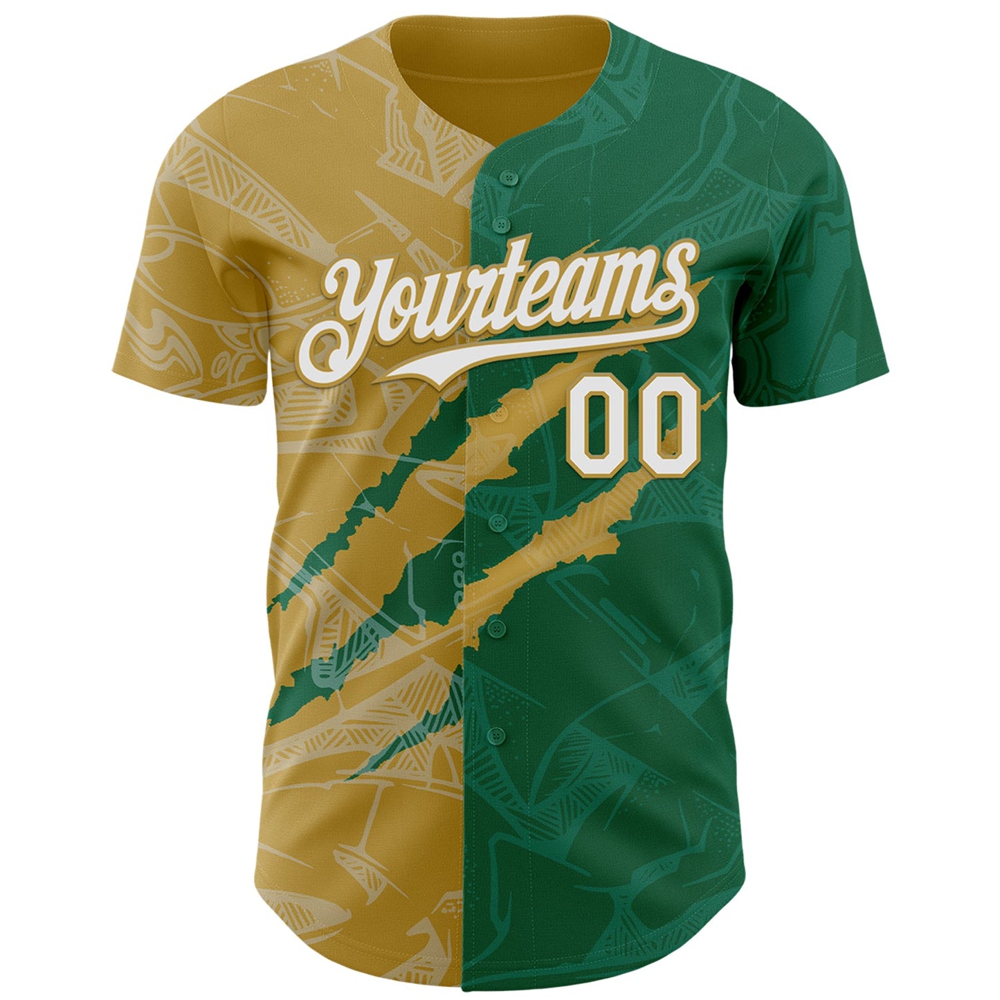 Custom Graffiti Pattern White Kelly Green-Old Gold 3D Scratch Authentic Baseball Jersey view 2