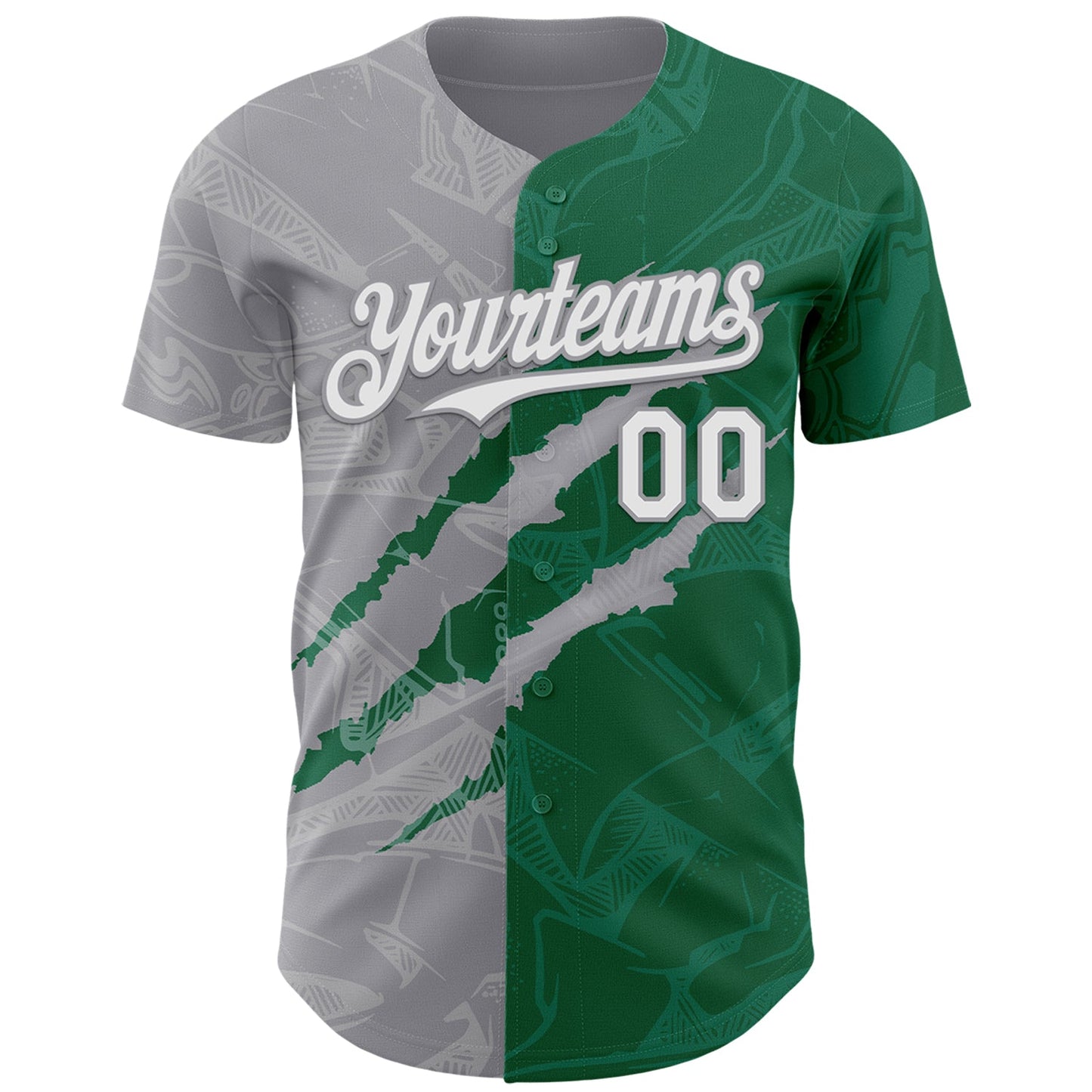 Custom Graffiti Pattern White Kelly Green-Gray 3D Scratch Authentic Baseball Jersey view 2