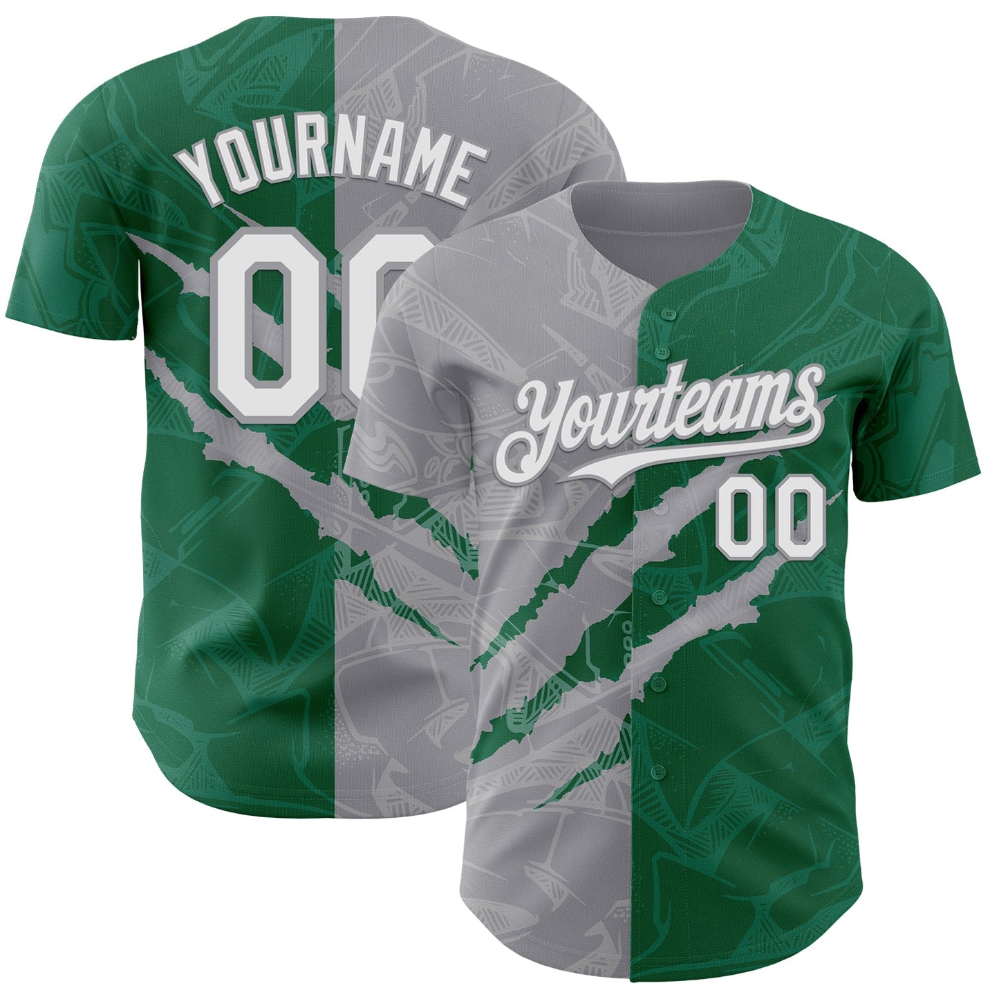 Custom Graffiti Pattern White Kelly Green-Gray 3D Scratch Authentic Baseball Jersey - Main View