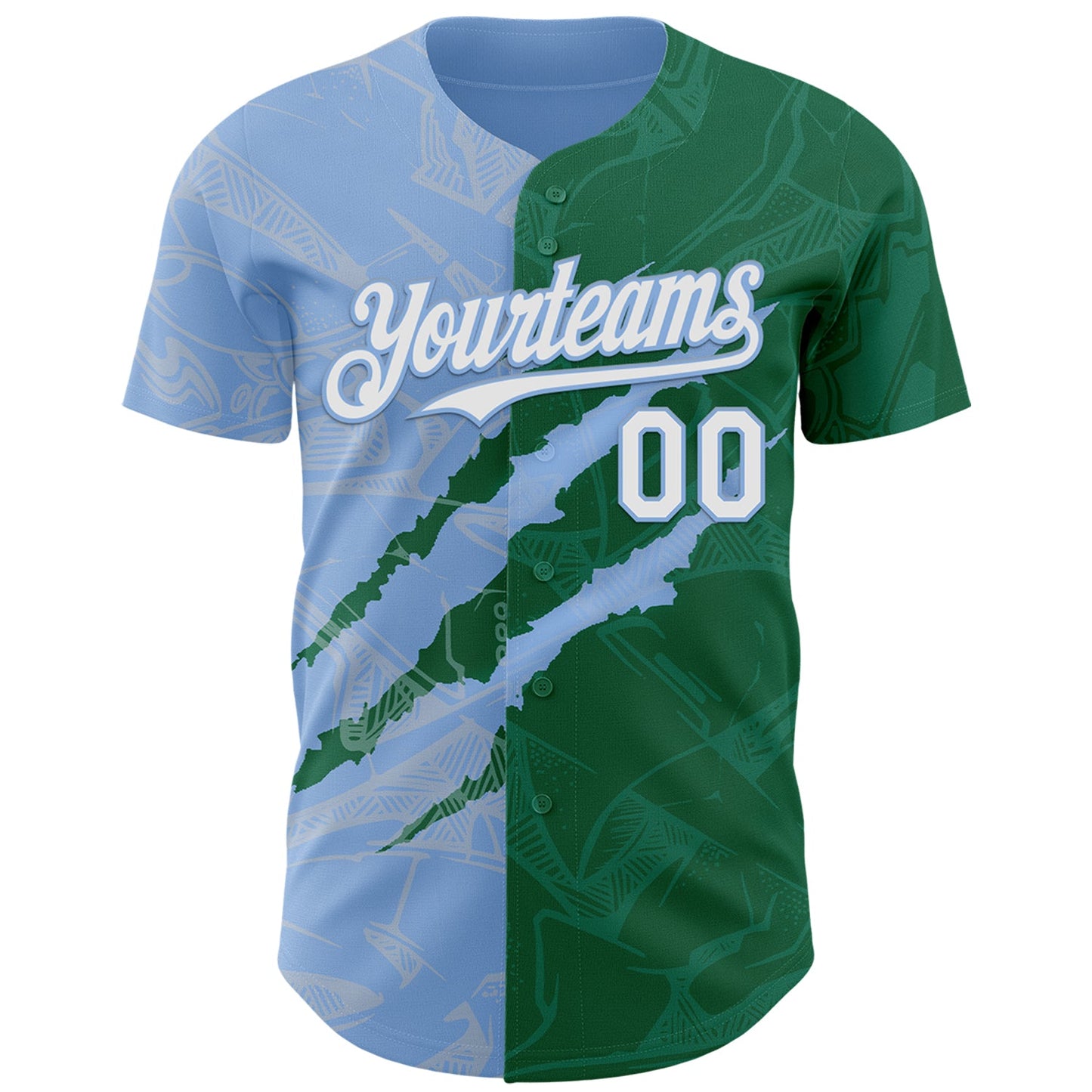 Custom Graffiti Pattern White Kelly Green-Light Blue 3D Scratch Authentic Baseball Jersey view 2