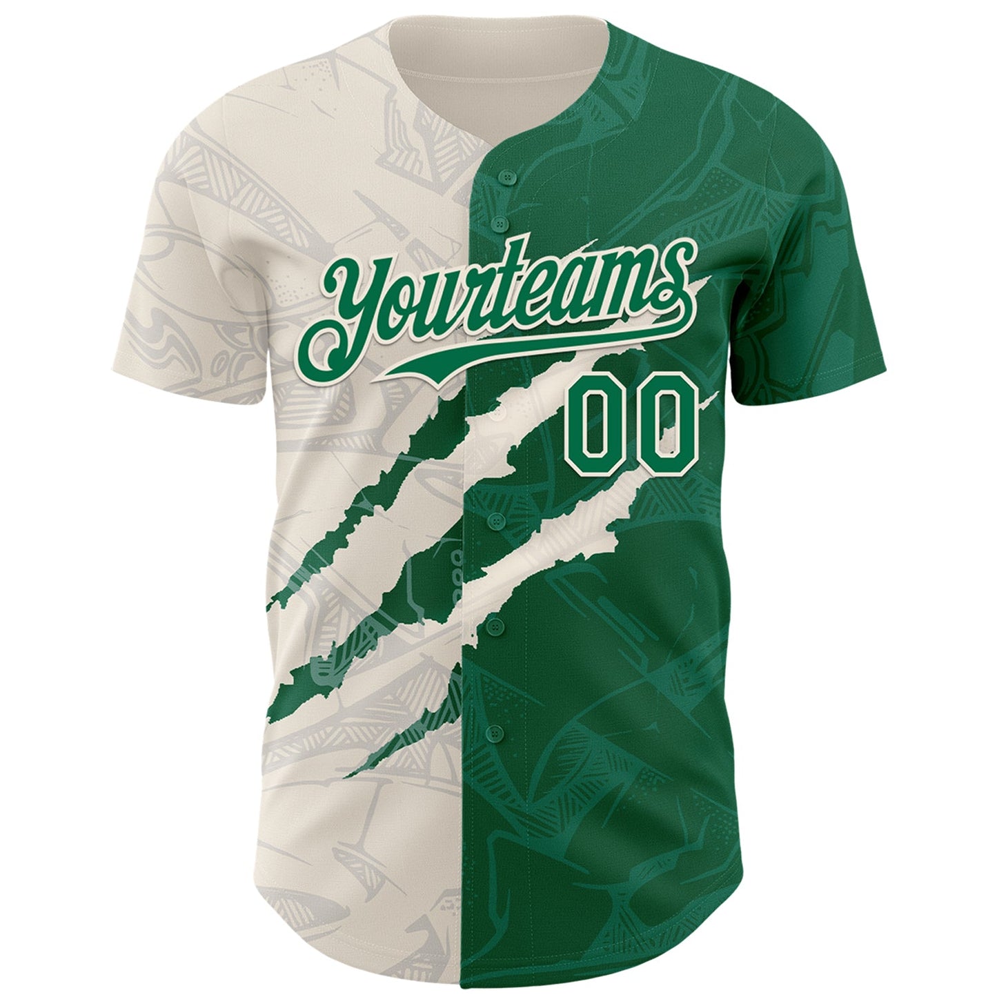 Custom Graffiti Pattern Kelly Green-Cream 3D Scratch Authentic Baseball Jersey view 2