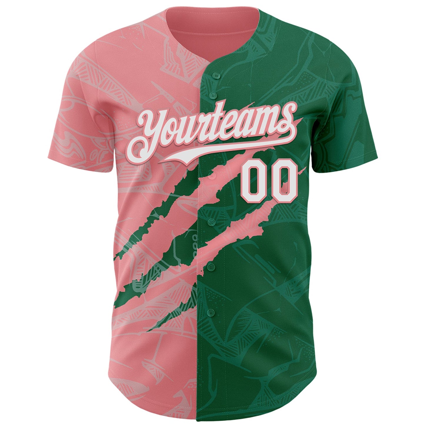 Custom Graffiti Pattern White Kelly Green-Medium Pink 3D Scratch Authentic Baseball Jersey view 2