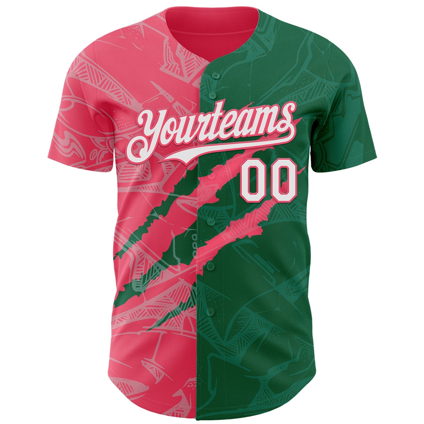 Custom Graffiti Pattern White Kelly Green-Neon Pink 3D Scratch Authentic Baseball Jersey view 2