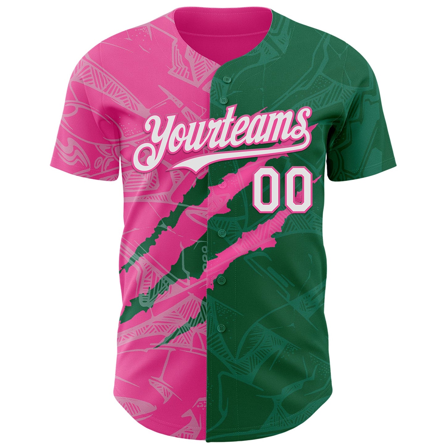 Custom Graffiti Pattern White Kelly Green-Pink 3D Scratch Authentic Baseball Jersey view 2