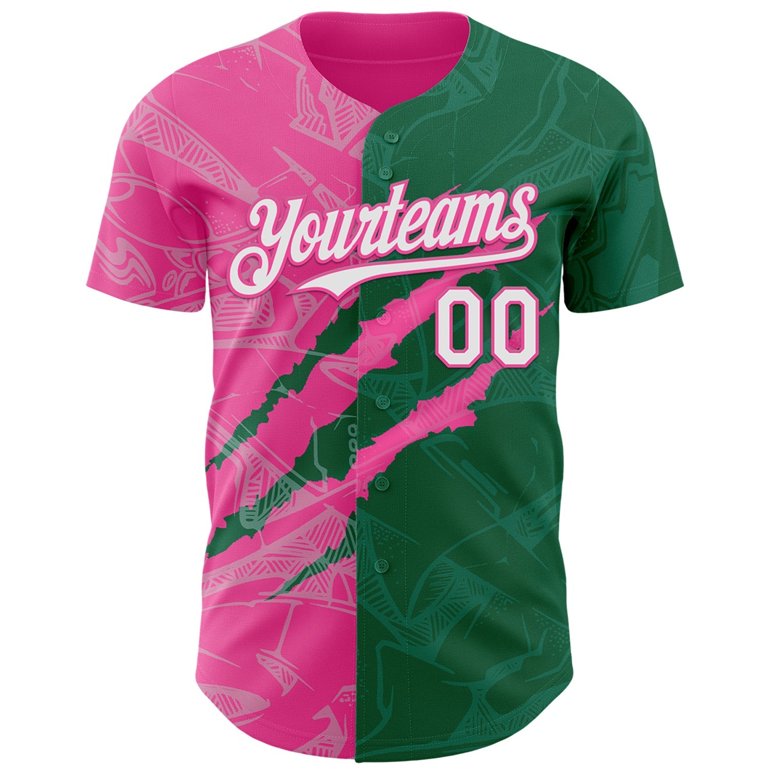Custom Graffiti Pattern White Kelly Green-Pink 3D Scratch Authentic Baseball Jersey view 2