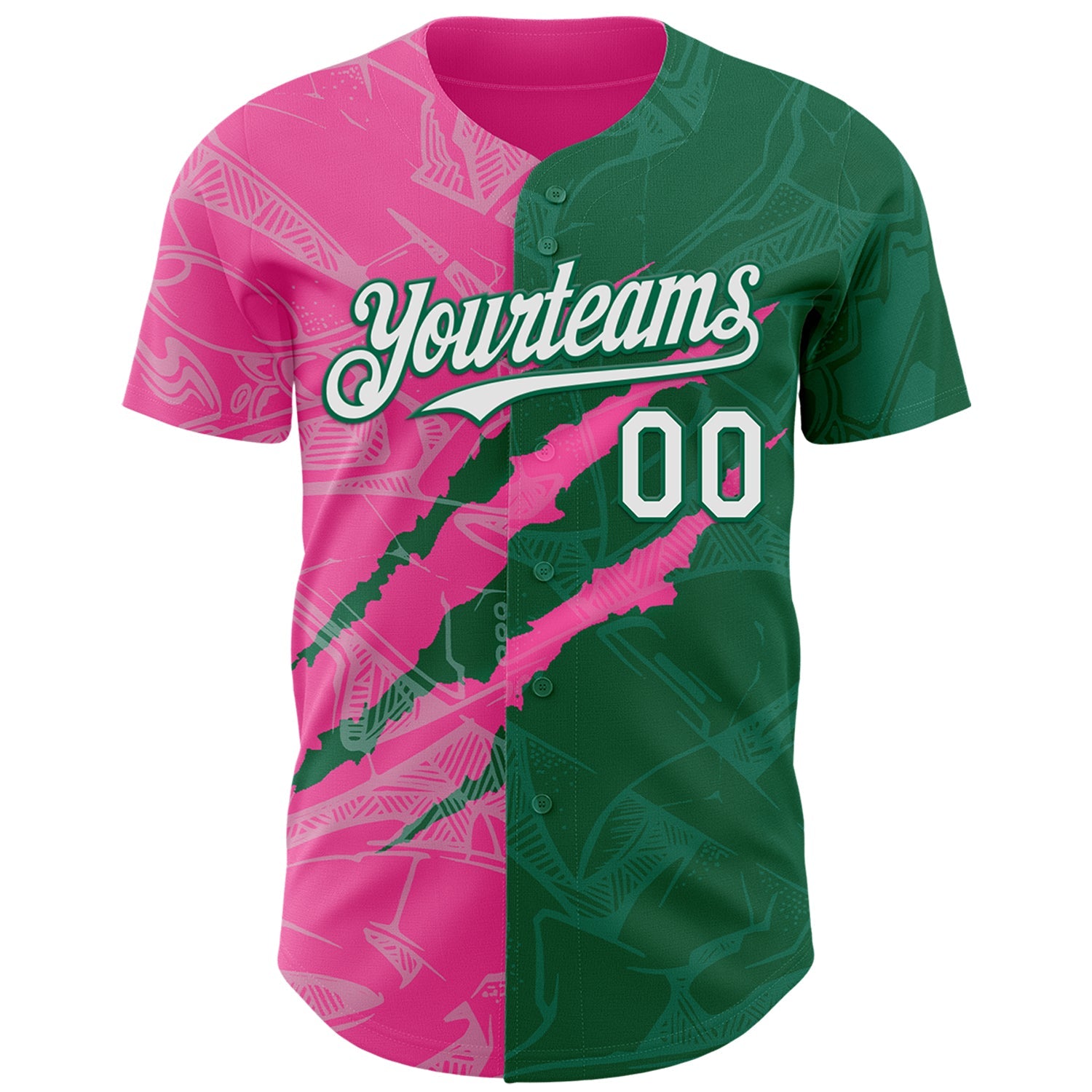 Custom Graffiti Pattern White Kelly Green-Pink 3D Scratch Authentic Baseball Jersey view 2