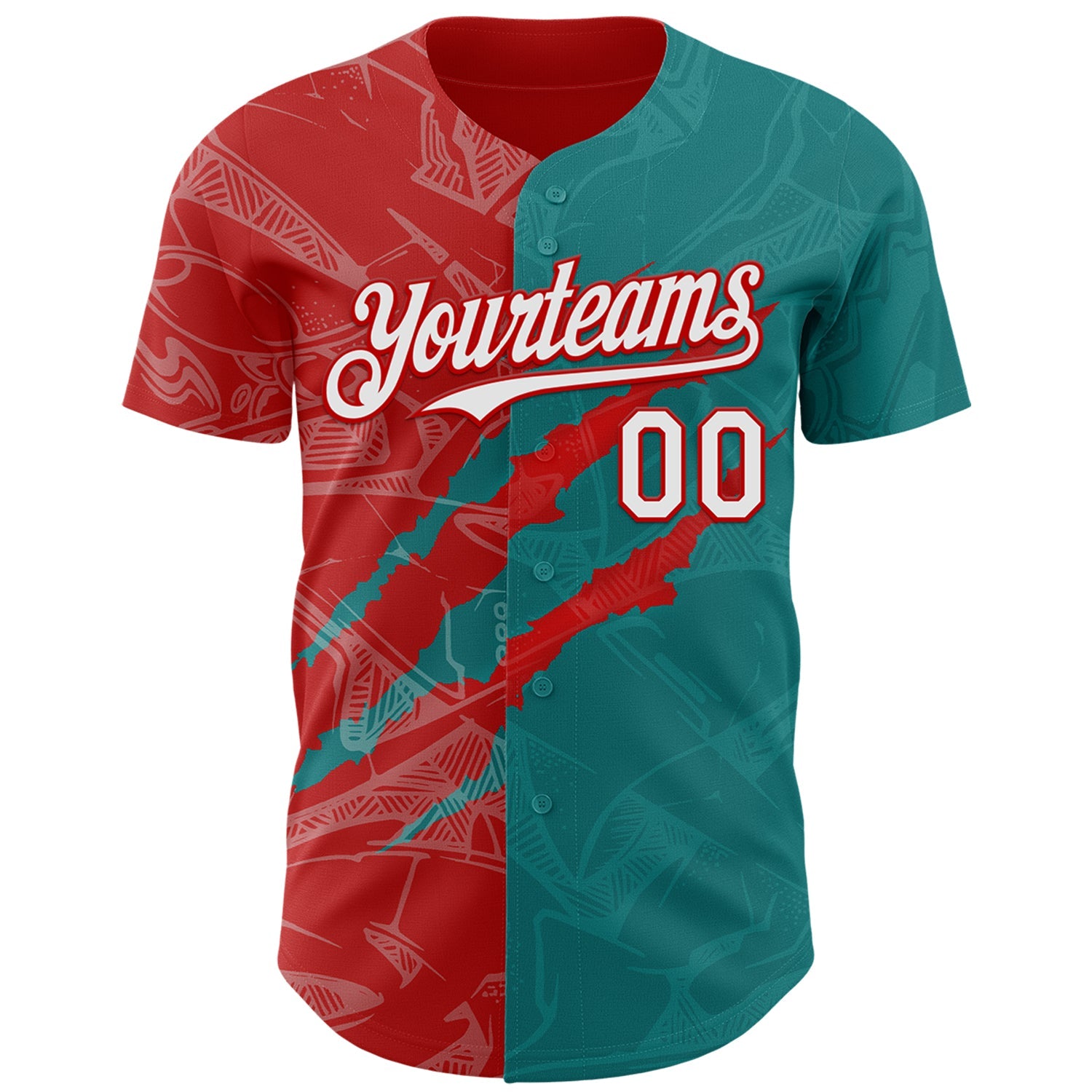 Custom Graffiti Pattern White Teal-Red 3D Scratch Authentic Baseball Jersey view 2