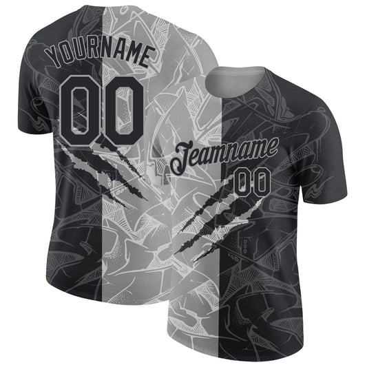 Custom Graffiti Pattern Black-Gray Scratch 3D Performance T-Shirt - Main View