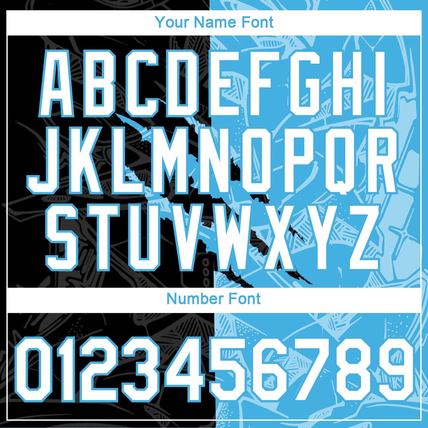 Custom Graffiti Pattern White Black-Sky Blue Scratch 3D Performance T-Shirt view 4