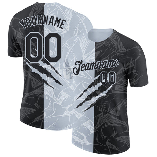 Custom Graffiti Pattern Black-Silver Scratch 3D Performance T-Shirt - Main View