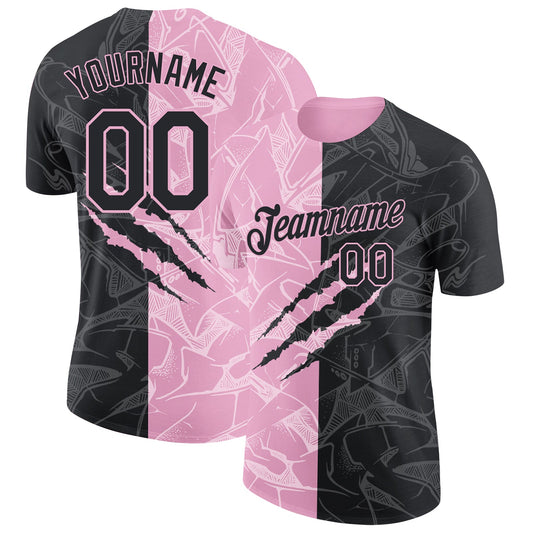 Custom Graffiti Pattern Black-Light Pink Scratch 3D Performance T-Shirt - Main View