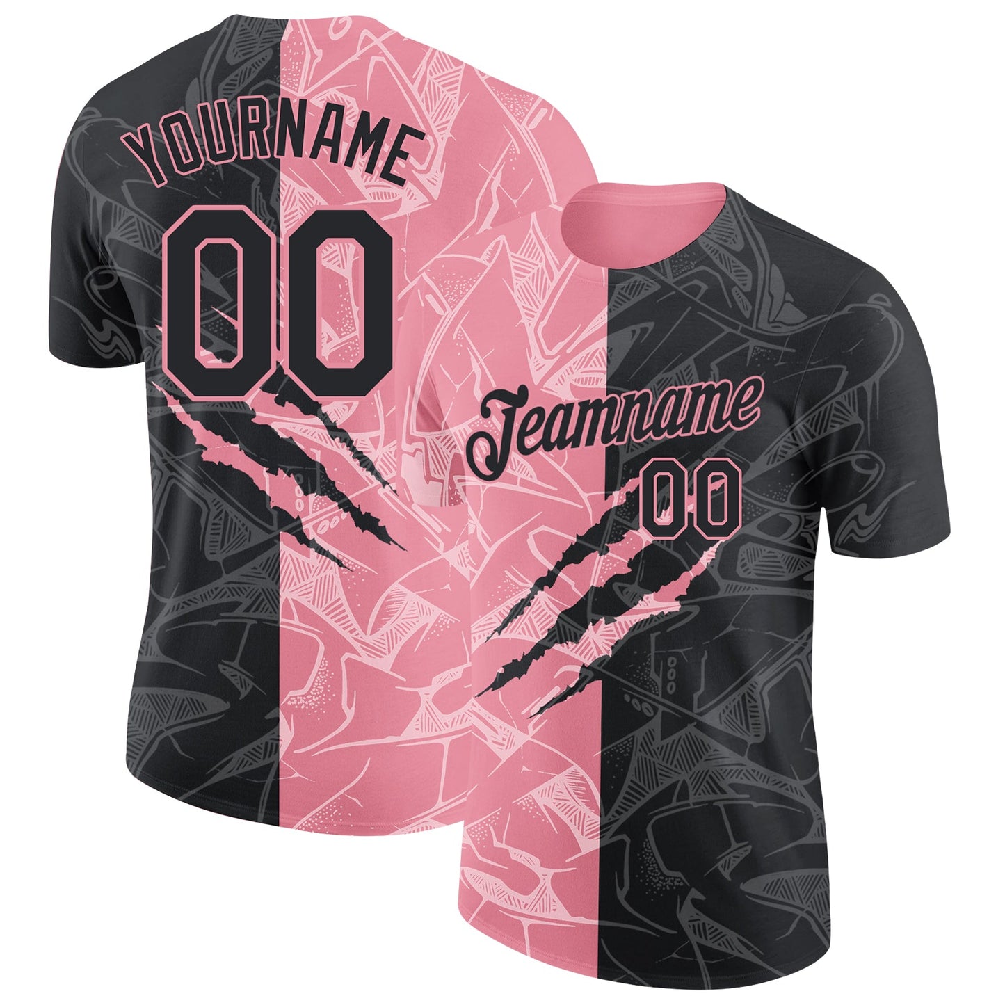 Custom Graffiti Pattern Black-Medium Pink Scratch 3D Performance T-Shirt - Main View