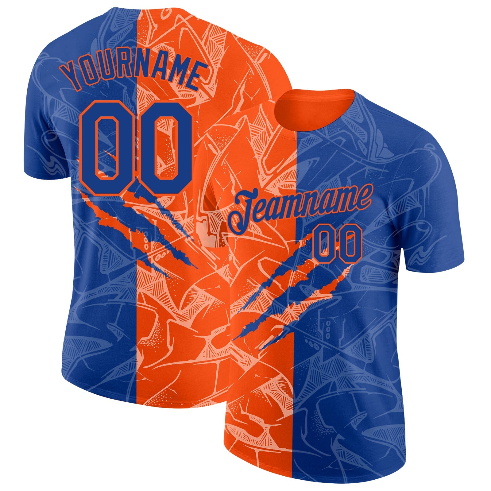 Custom Graffiti Pattern Royal-Orange Scratch 3D Performance T-Shirt - Main View