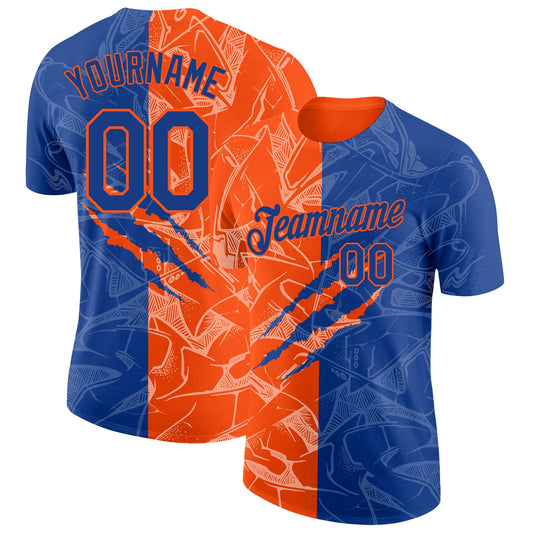 Custom Graffiti Pattern Royal-Orange Scratch 3D Performance T-Shirt - Main View