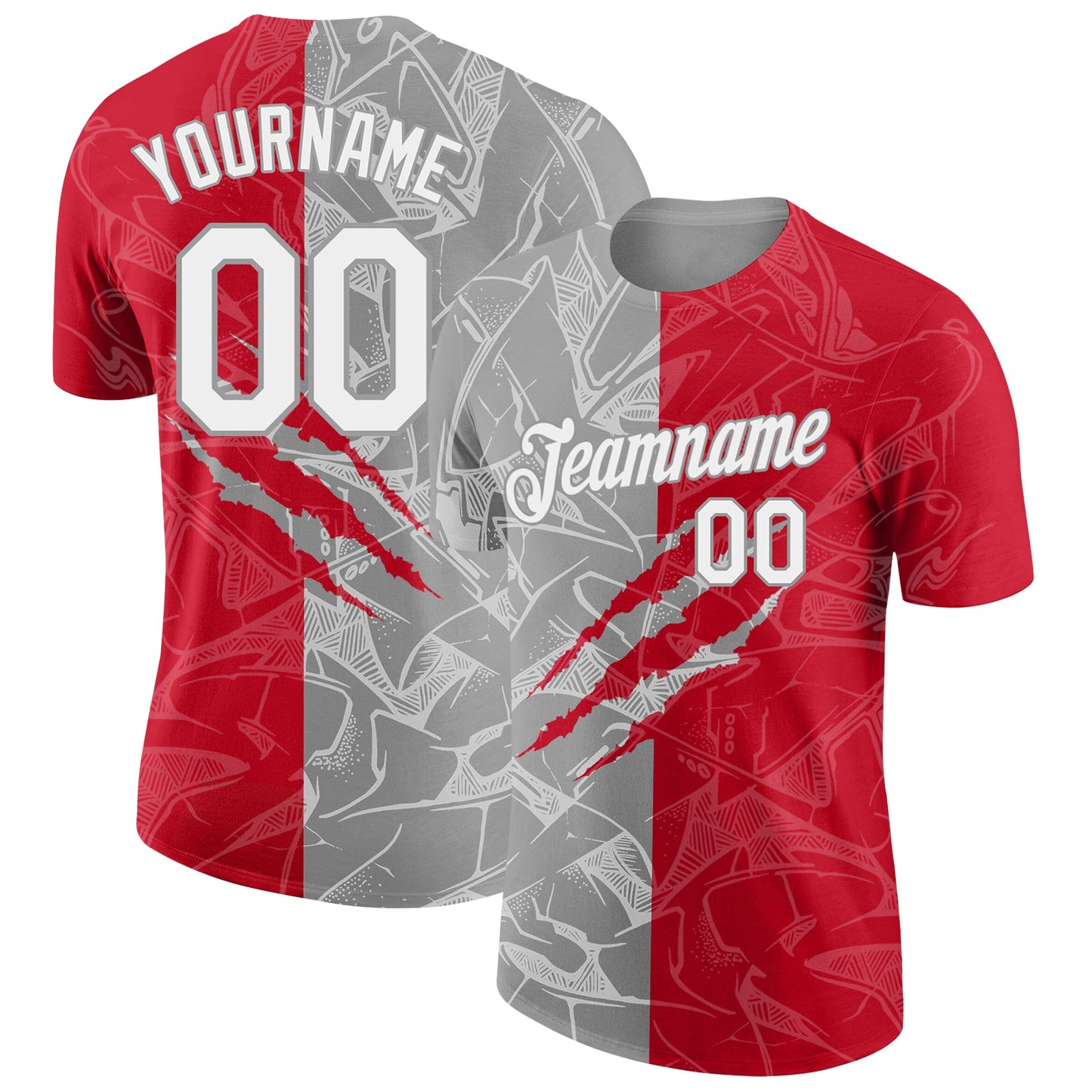 Custom Graffiti Pattern White Red-Gray Scratch 3D Performance T-Shirt - Main View