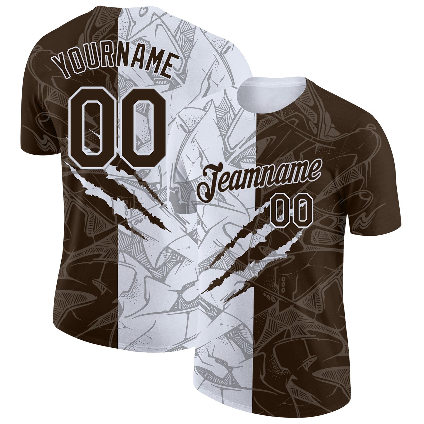 Custom Graffiti Pattern Brown-White Scratch 3D Performance T-Shirt - Main View