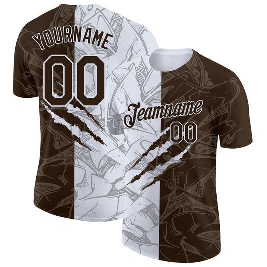 Custom Graffiti Pattern Brown-White Scratch 3D Performance T-Shirt - Main View