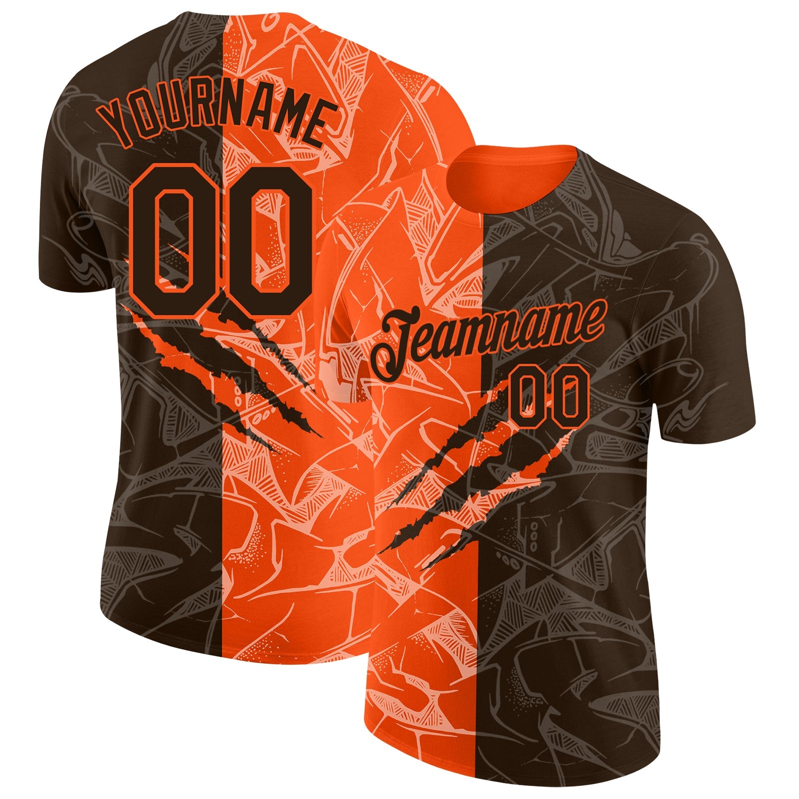 Custom Graffiti Pattern Brown-Orange Scratch 3D Performance T-Shirt - Main View