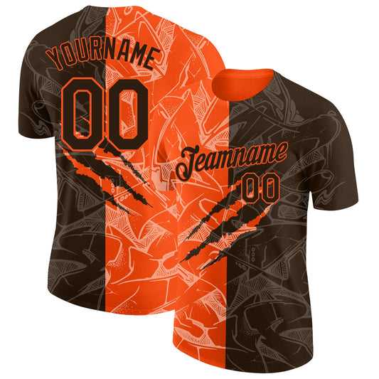 Custom Graffiti Pattern Brown-Orange Scratch 3D Performance T-Shirt - Main View