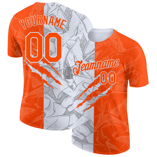 Custom Graffiti Pattern Orange-White Scratch 3D Performance T-Shirt - Main View