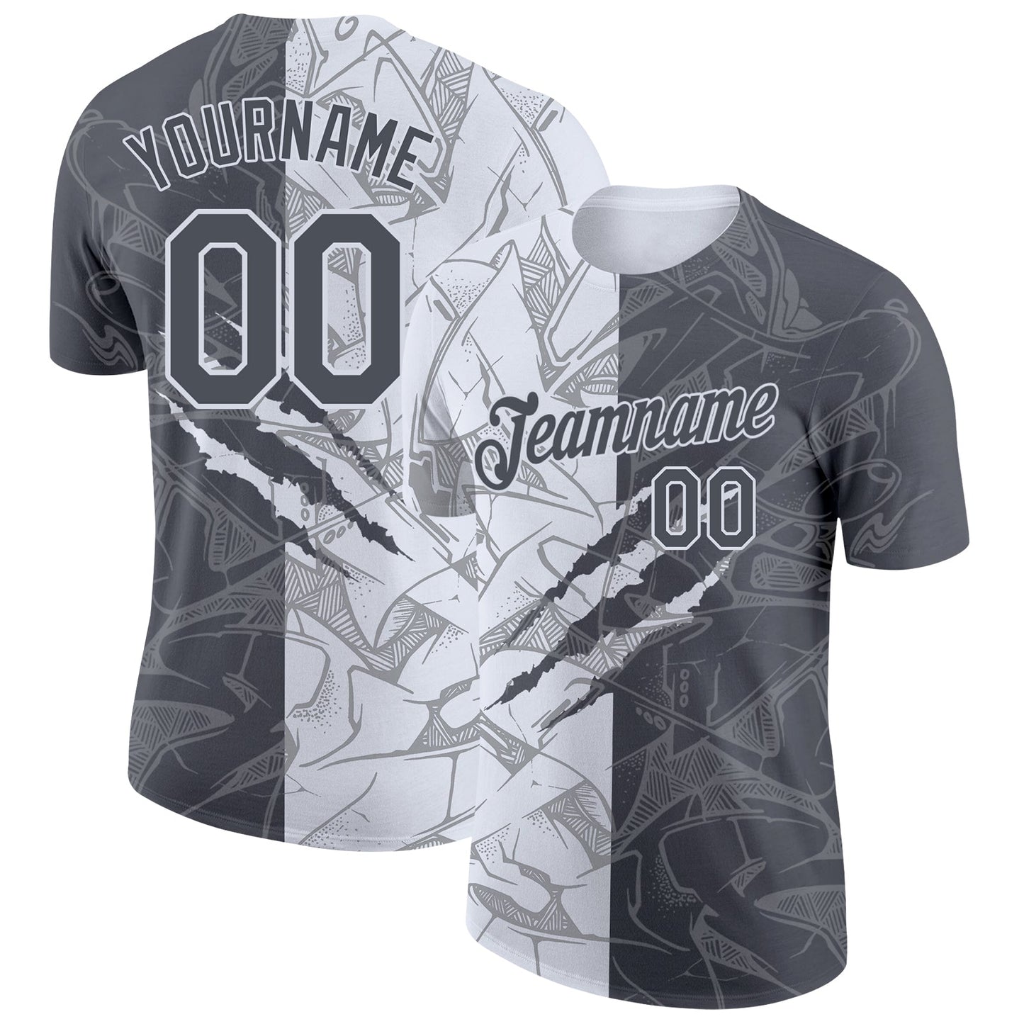 Custom Graffiti Pattern Steel Gray-White Scratch 3D Performance T-Shirt - Main View