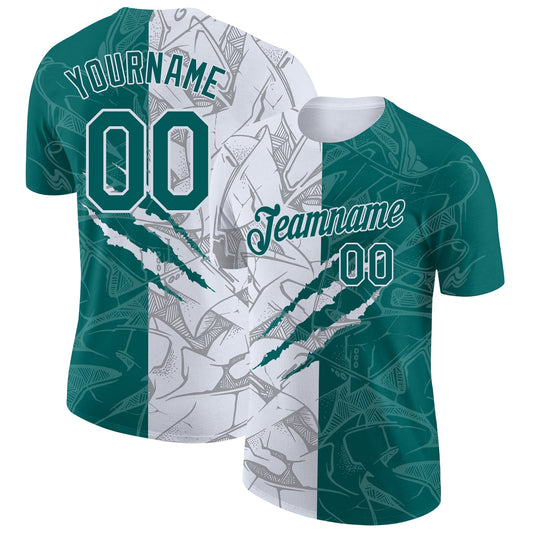 Custom Graffiti Pattern Teal-White Scratch 3D Performance T-Shirt - Main View