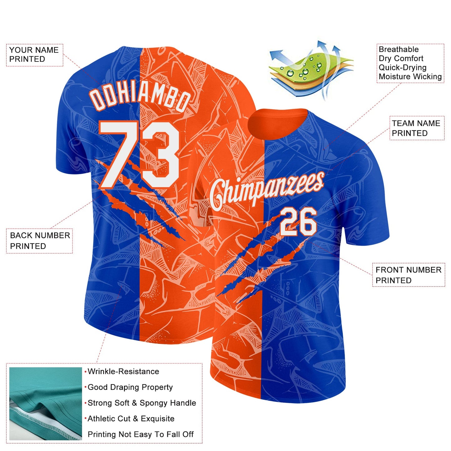 Custom Graffiti Pattern White Thunder Blue-Orange Scratch 3D Performance T-Shirt view 2