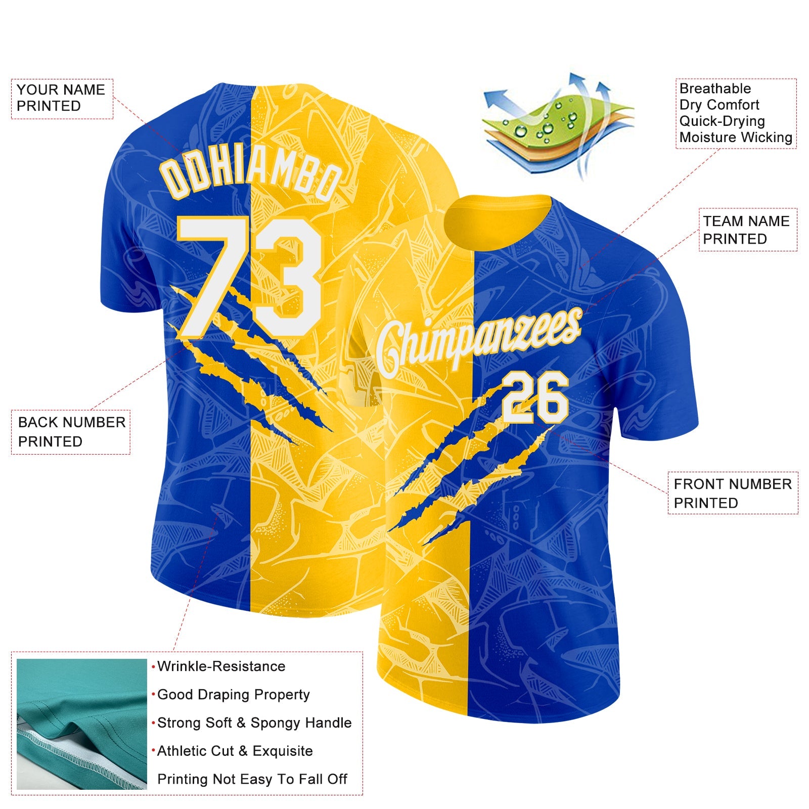 Custom Graffiti Pattern White Thunder Blue-Yellow Scratch 3D Performance T-Shirt view 2