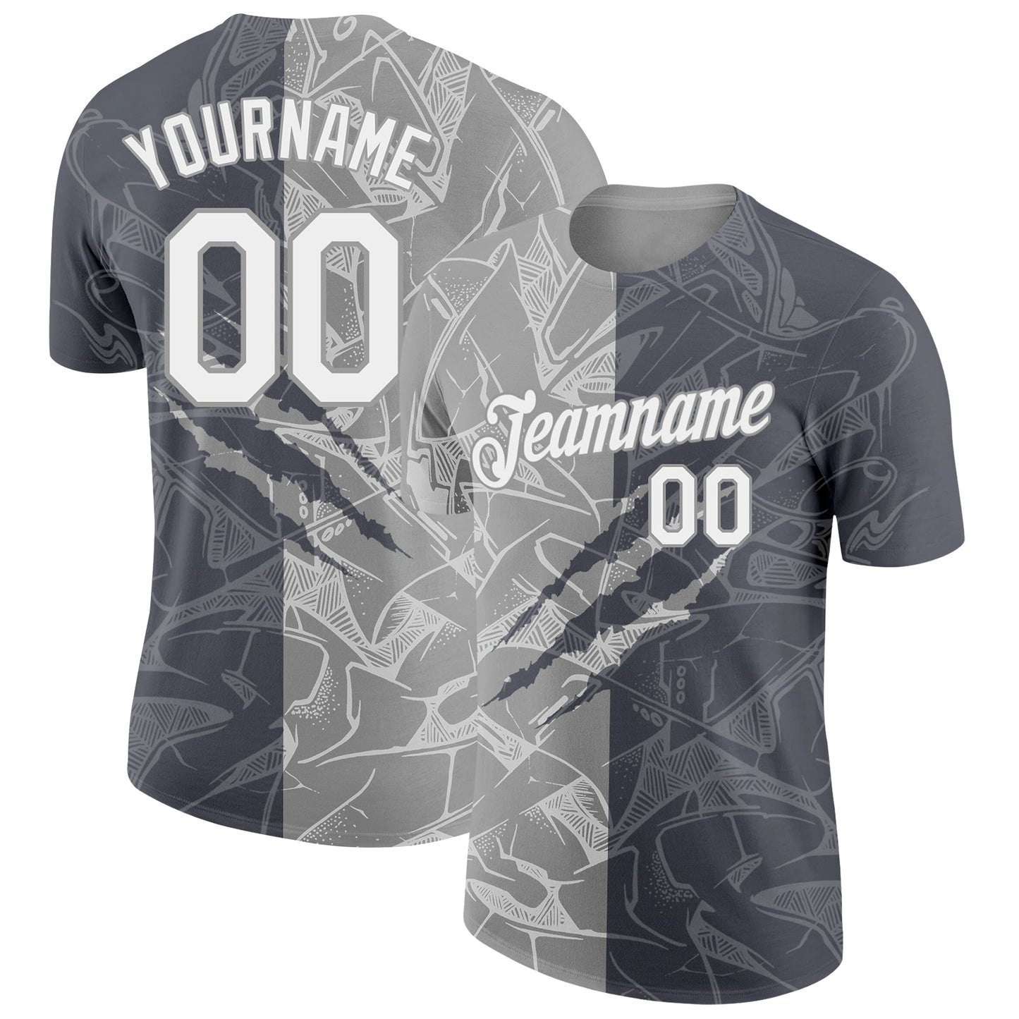 Custom Graffiti Pattern White Steel Gray-Gray Scratch 3D Performance T-Shirt - Main View