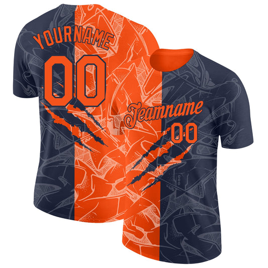 Custom Graffiti Pattern Orange-Navy Scratch 3D Performance T-Shirt - Main View