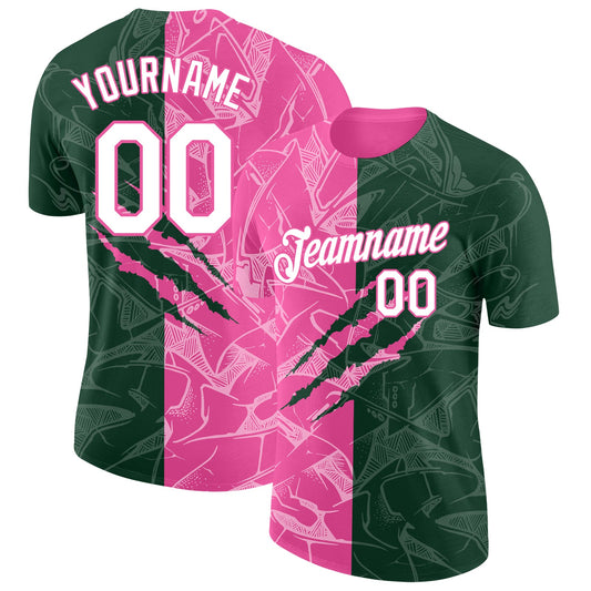 Custom Graffiti Pattern White Green-Pink Scratch 3D Performance T-Shirt - Main View