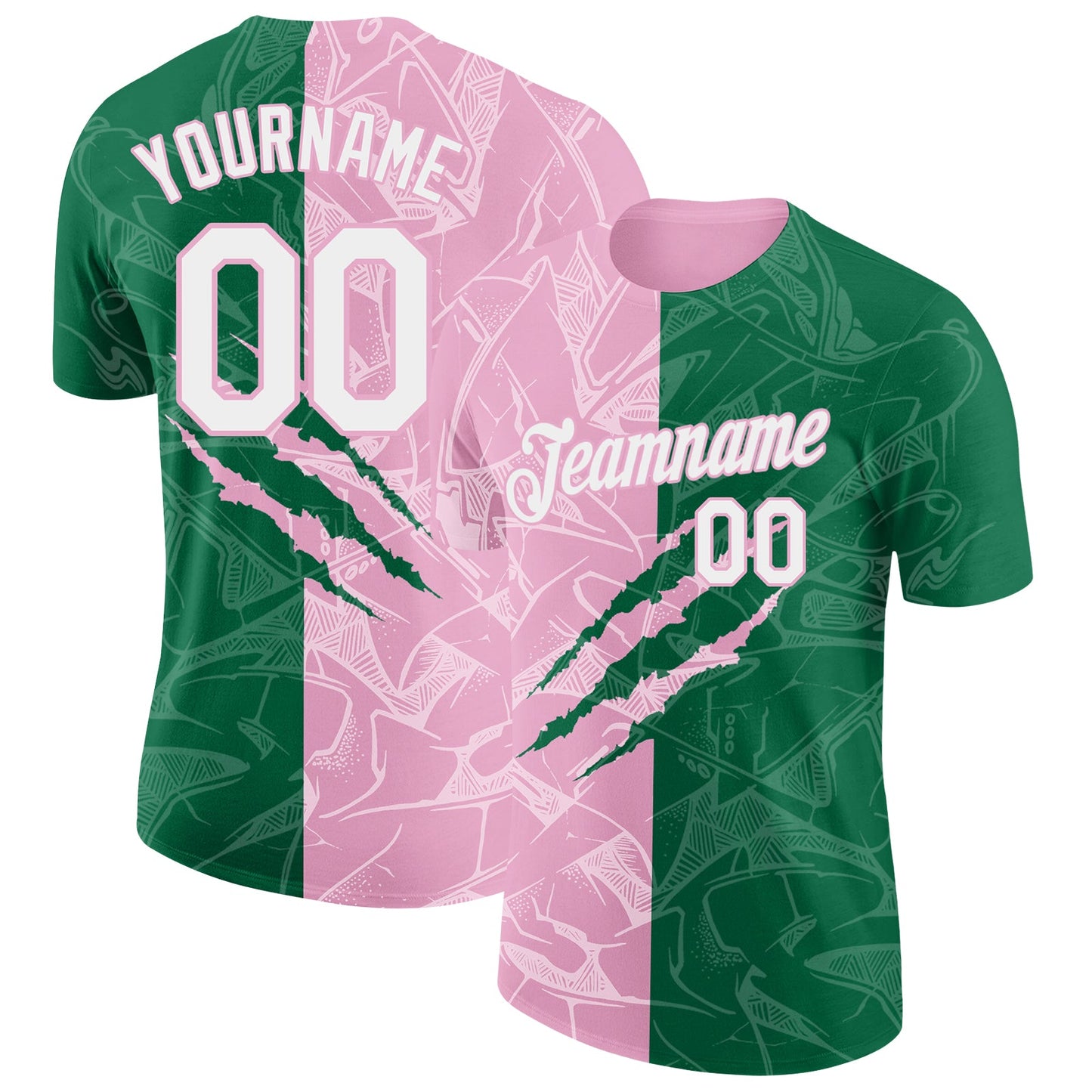 Custom Graffiti Pattern White Kelly Green-Light Pink Scratch 3D Performance T-Shirt - Main View