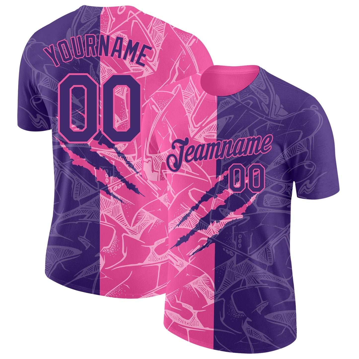 Custom Graffiti Pattern Purple-Pink Scratch 3D Performance T-Shirt - Main View