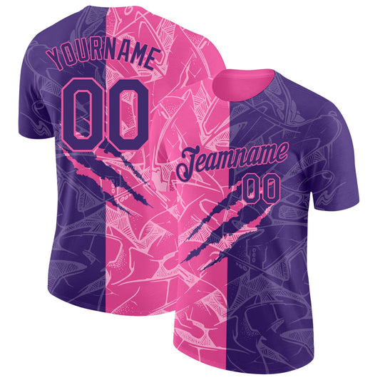 Custom Graffiti Pattern Purple-Pink Scratch 3D Performance T-Shirt - Main View