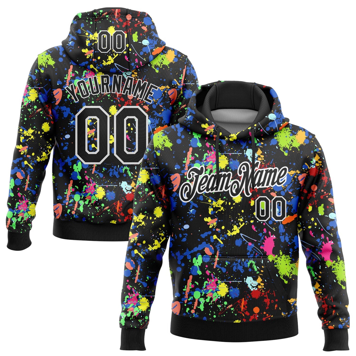 Custom Stitched Graffiti Pattern Black-White 3D Splash Grunge Art Sports Pullover Sweatshirt Hoodie - Main View