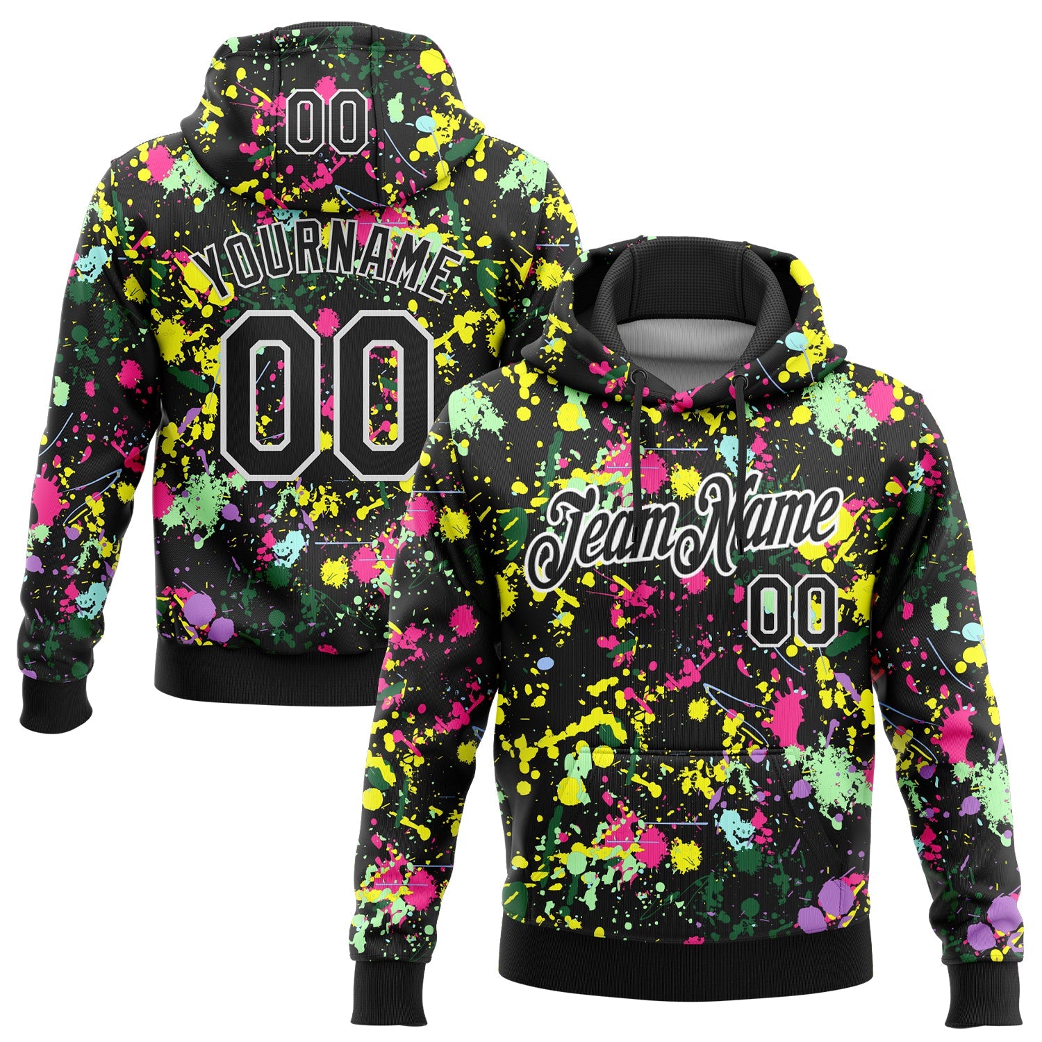 Custom Stitched Graffiti Pattern Black-White 3D Splash Grunge Art Sports Pullover Sweatshirt Hoodie - Main View