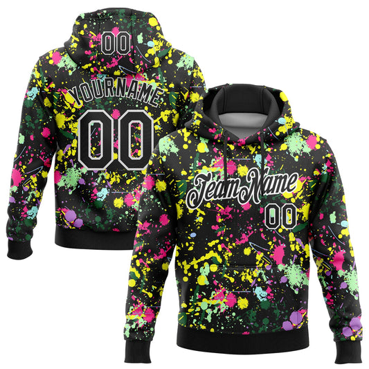Custom Stitched Graffiti Pattern Black-White 3D Splash Grunge Art Sports Pullover Sweatshirt Hoodie - Main View