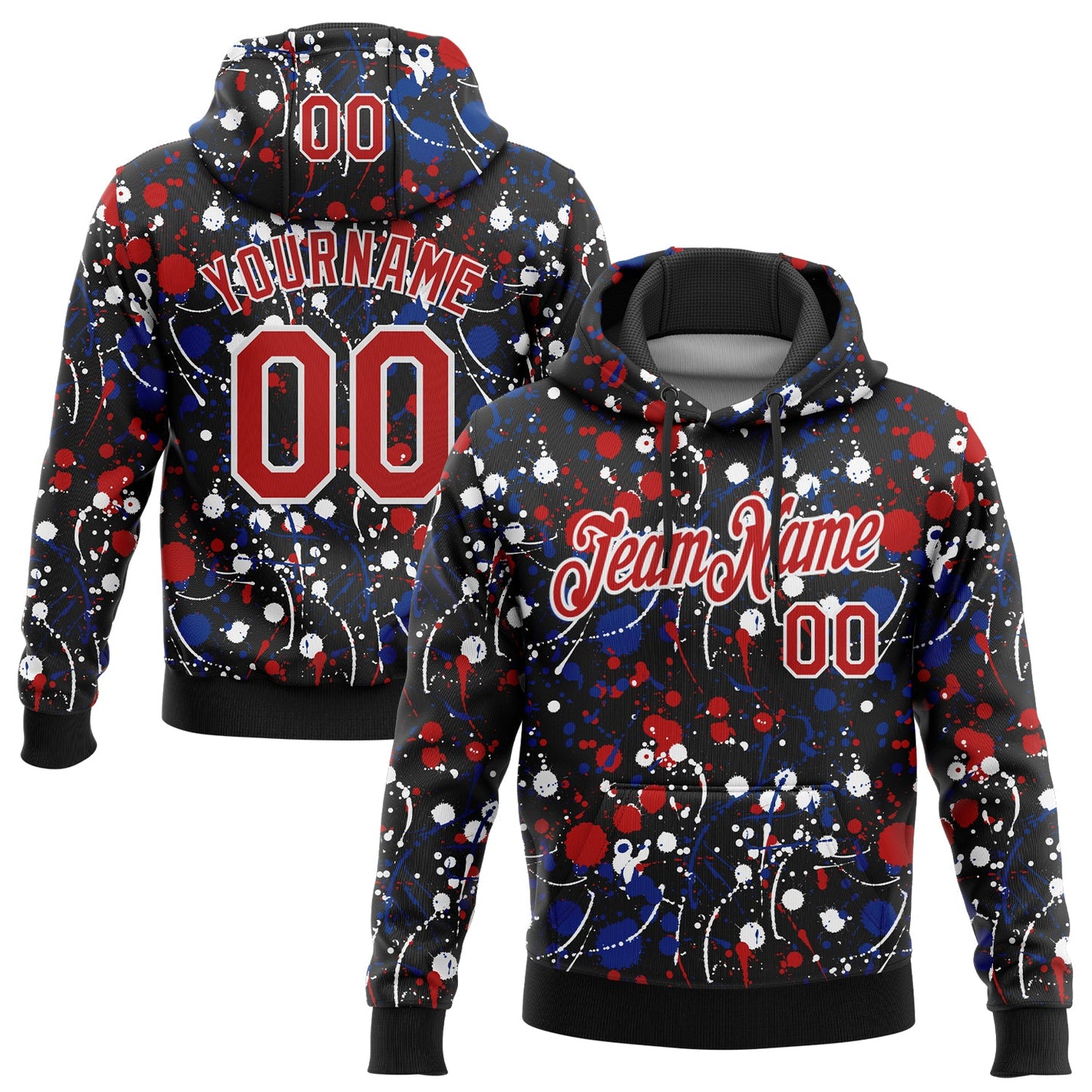 Custom Stitched Graffiti Pattern Red Black-White 3D Splash Grunge Art Sports Pullover Sweatshirt Hoodie - Main View
