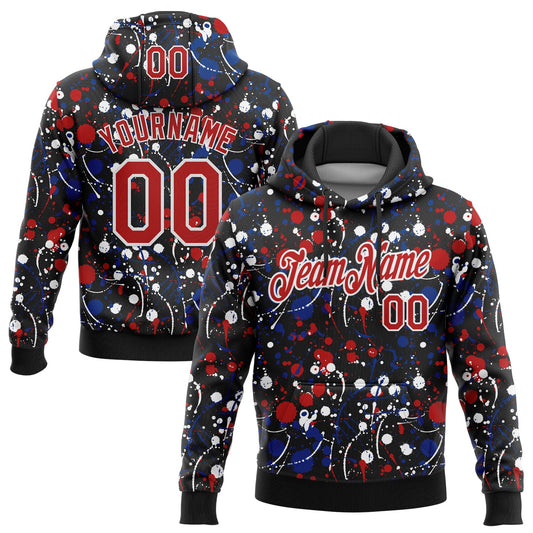 Custom Stitched Graffiti Pattern Red Black-White 3D Splash Grunge Art Sports Pullover Sweatshirt Hoodie - Main View