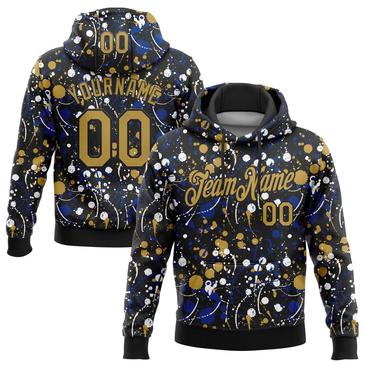 Custom Stitched Graffiti Pattern Old Gold-Black 3D Splash Grunge Art Sports Pullover Sweatshirt Hoodie - Main View