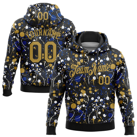 Custom Stitched Graffiti Pattern Old Gold-Black 3D Splash Grunge Art Sports Pullover Sweatshirt Hoodie - Main View