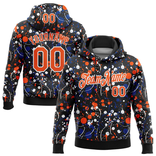 Custom Stitched Graffiti Pattern Orange Black-White 3D Splash Grunge Art Sports Pullover Sweatshirt Hoodie - Main View