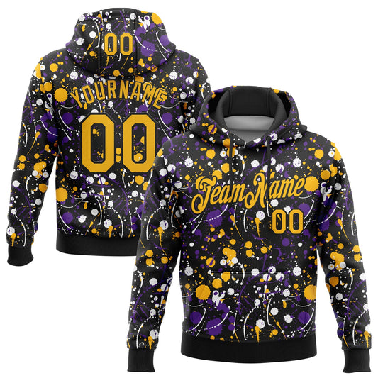 Custom Stitched Graffiti Pattern Gold-Black 3D Splash Grunge Art Sports Pullover Sweatshirt Hoodie - Main View