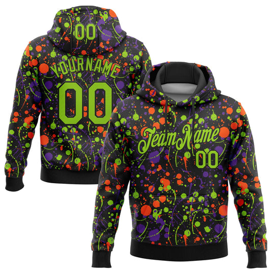 Custom Stitched Graffiti Pattern Neon Green-Black 3D Splash Grunge Art Sports Pullover Sweatshirt Hoodie - Main View