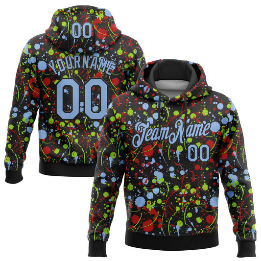 Custom Stitched Graffiti Pattern Light Blue-Black 3D Splash Grunge Art Sports Pullover Sweatshirt Hoodie - Main View