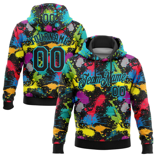 Custom Stitched Graffiti Pattern Black-Lakes Blue 3D Splash Grunge Art Sports Pullover Sweatshirt Hoodie - Main View